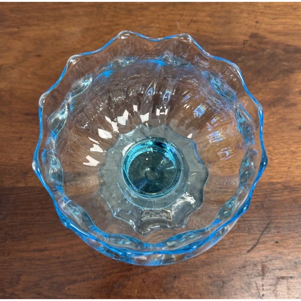 Vintage Toscany Italy Hand Blown Aqua Blue Art Glass Footed Bowl Compote 6" - Picture 6 of 10